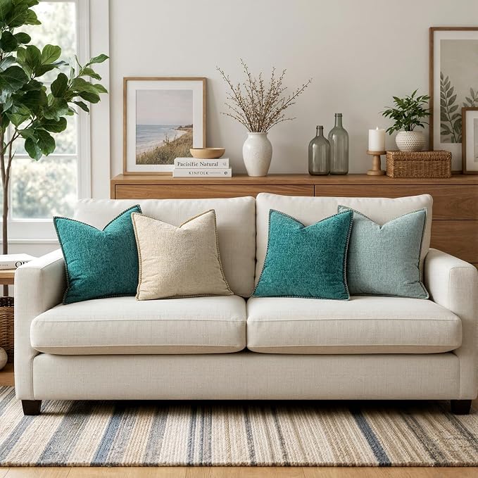 MIULEE Decorative Couch Throw Pillow Covers 22x22 Inch Teal 2 Pack | Farmhouse - Image 5