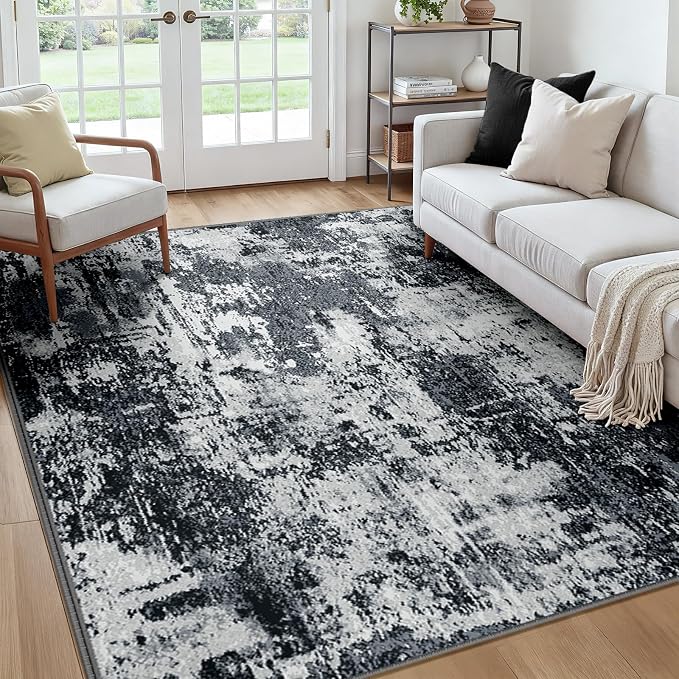 Washable Area Rugs Square 7ft Non-Slip Modern Abstract Soft by RELEANY