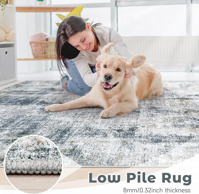 8x10 Area Rugs Washable Rug: Abstract Neutral Rugs Modern Non Slip Area Rug - Image 2