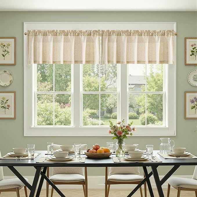 jinchan Valance Curtain Linen Textured Striped Window Curtain - Image 4