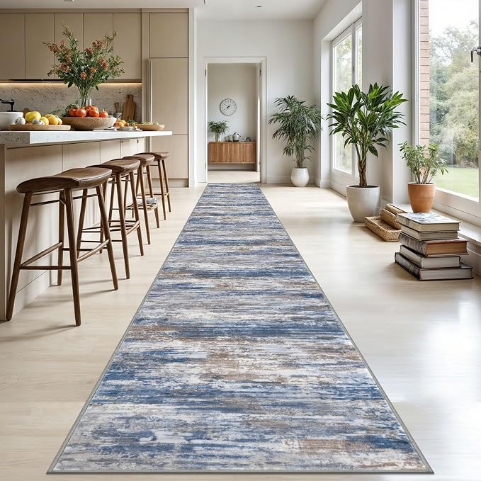 KOZYFLY Modern Abstract Washable Runner Rug 2.6x20 Hallway Runners Non-Slip - Image 3