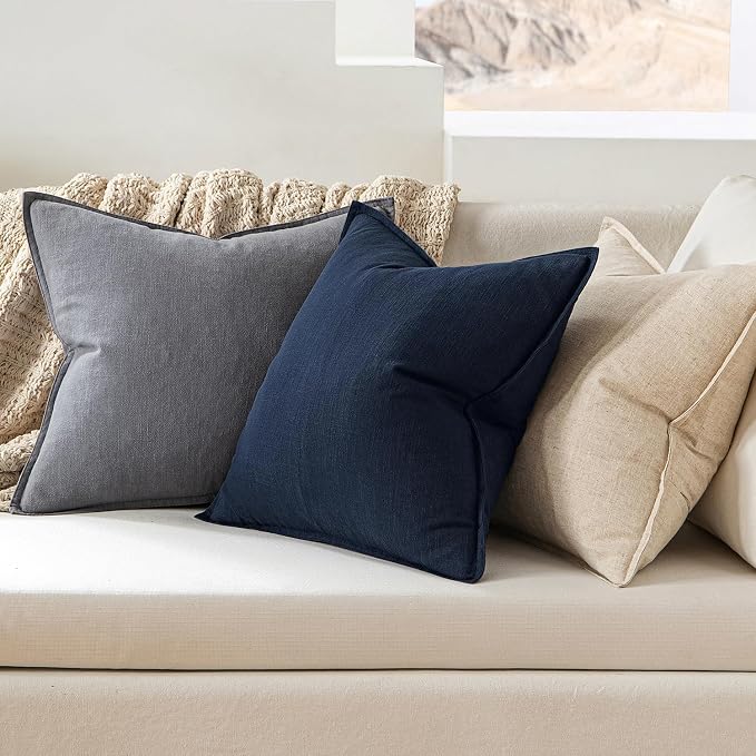 MIULEE Decorative Linen Pillow Covers 18x18 Inch Navy Blue | Boho Farmhouse​ - Image 3