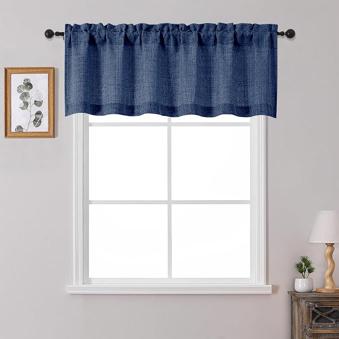 OWENIE Navy Blue Valances for Windows 1 Pcs 20 Inch Length, Light Filtering by OWENIE