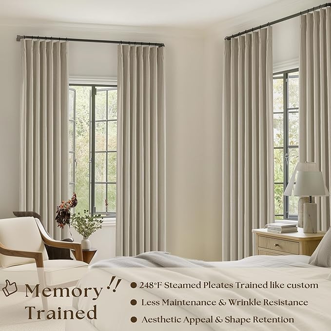 Burlywood Birch 100% Blackout Pinch Pleated Linen Curtains 80 Inches Long | - Image 2