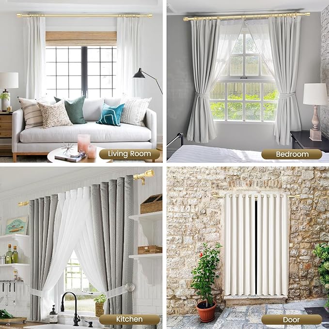 1” Diameter Gold Curtain Rod Itself is 30-60 inch 1 Pack, Fit 30 to 54 Windows - Image 7