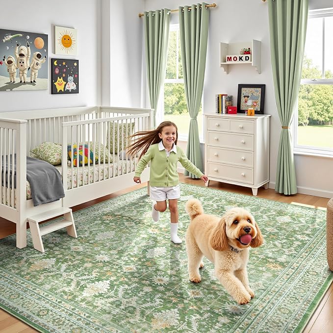 Lofus 5x7 Area Rug for Living Room, Light Green Washable Area Rugs - Image 5