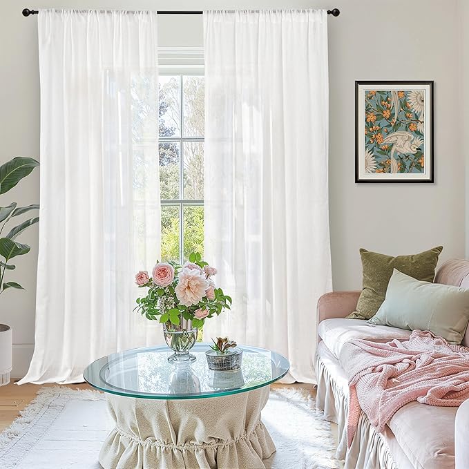 BGment White Linen Semi Sheer Curtains - Image 2