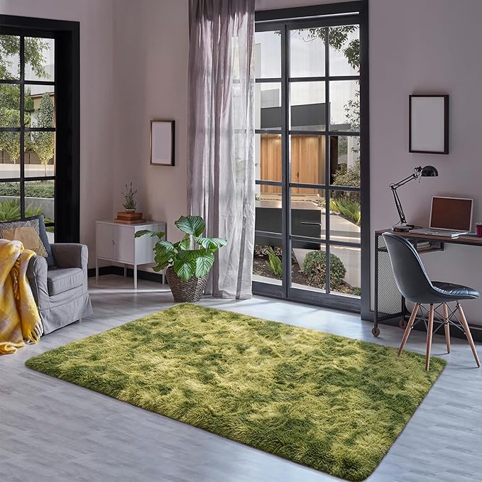 Goideal Fluffy Rug for Bedroom Living Room, 4x6 Green Area Rugs, Faux Fur Shag - Image 4