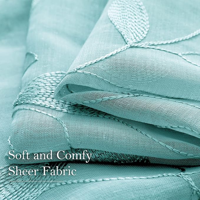 HOMEIDEAS Turquoise Aqua Sheer Curtains 52 X 63 Inches Length 2 Panels - Image 4