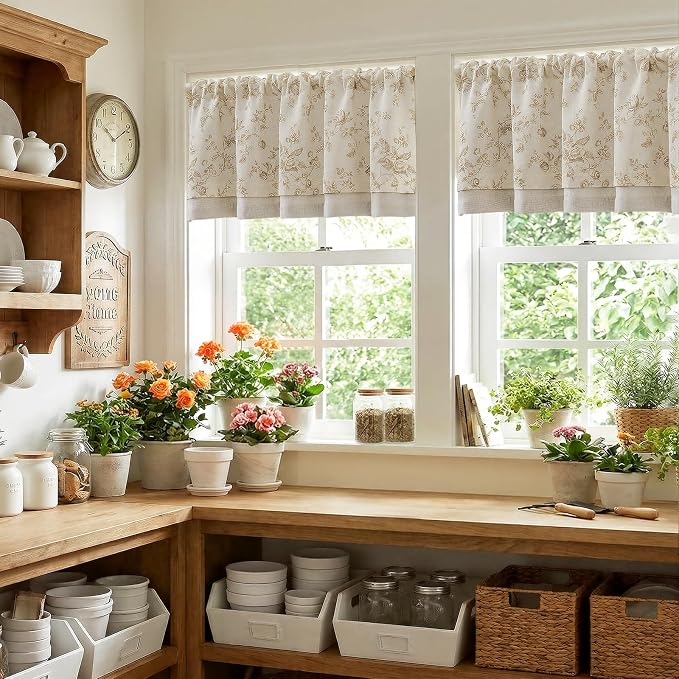 jinchan Amlie Floral Linen Valance Curtain Farmhouse Kitchen Valance - Image 3