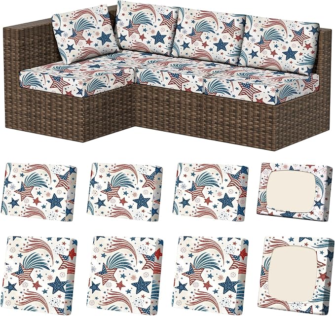 8Pcs Stretch Patio Cushion Covers, Outdoor Couch & Sofa Replacement Slipcovers by VORSHAPE