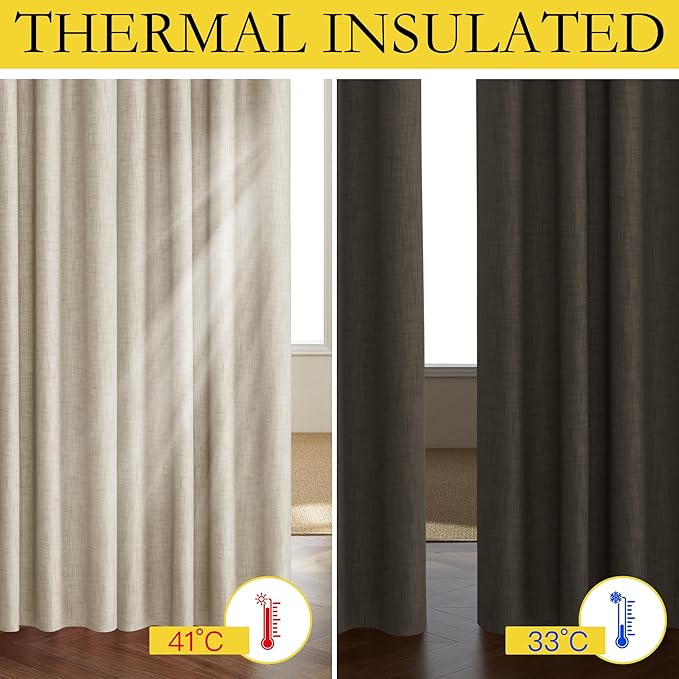 NICETOWN Taupe 100% Blackout Linen Curtains 102 inch Long Burg, Farmhouse Thick - Image 2