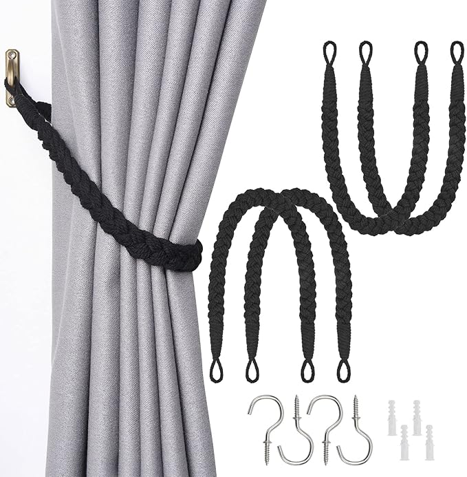 NICEEC 4 Pack Natural Cotton Rope Curtain Tiebacks Elegant Boho Style by NICEEC