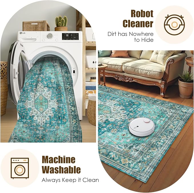 Washable Area Rug 3' x 5 ' Vintage Traditional Persian Mat - Image 7