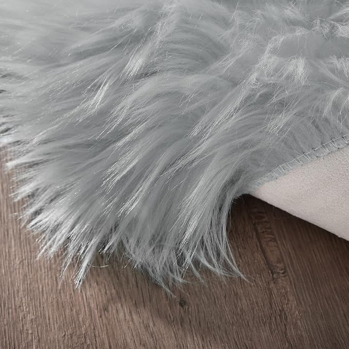 Goolela Grey Sheepskin Area Rug 5x7 Fluffy Fuzzy Furry Carpet - Image 7