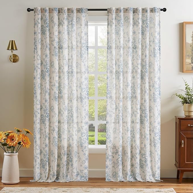 jinchan Linen Blend Curtain Floral Curtains - Image 7