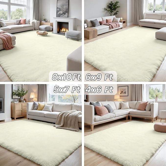 4x6 Area Rugs for Living Room Rug: Soft Fluffy Shag Cream White Rugs for Bedroom - Image 7