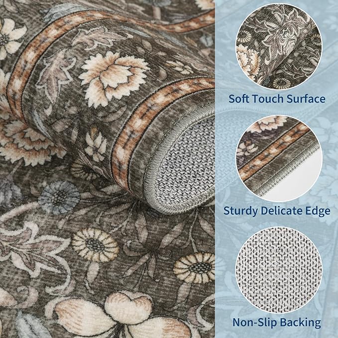 GarveeHome Washable Runner Rug 2x6, Non Slip Floral Kitchen Runner - Image 4