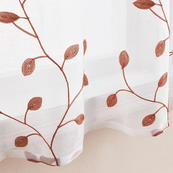 MRTREES Sheer Christmas Curtain Valance, Autumn Leaves Embroidered Valances - Image 5