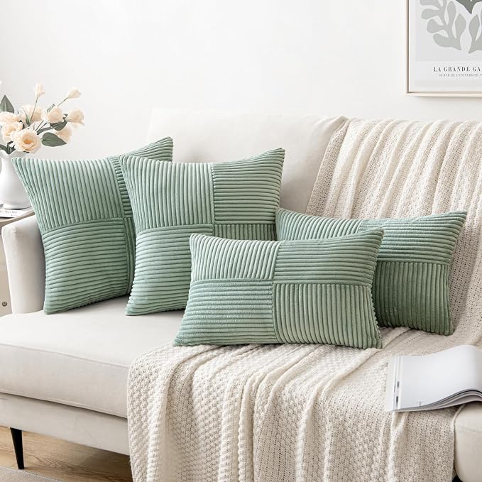 MIULEE Greyish Green Decorative Euro Sham Pillow Covers 24x24 Inch - Image 4