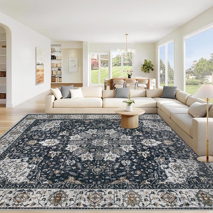 Area Rug 8x10 Washable Rug, Vintage Boho Medallion Rugs Non-Slip Soft Low Pile by VECARF