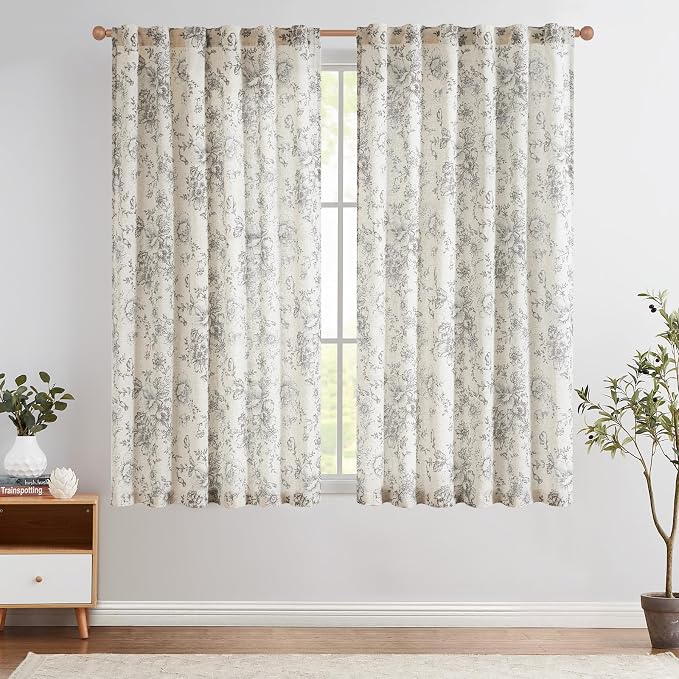 jinchan Linen Blend Curtain Floral Curtains by JINCHAN