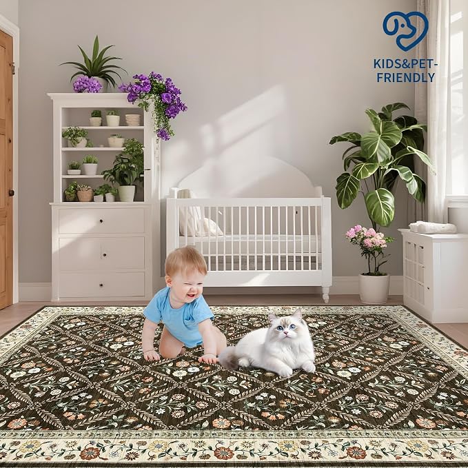 6x9 Machine Washable Area Rugs for Living Room Floral Stain Resistant Soft - Image 9