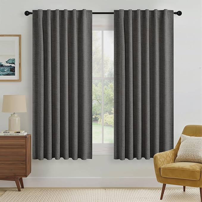 RYB HOME Grey 100% Blackout Curtains 63 inch Long, Light Blacking & Thermal by RYBHOME