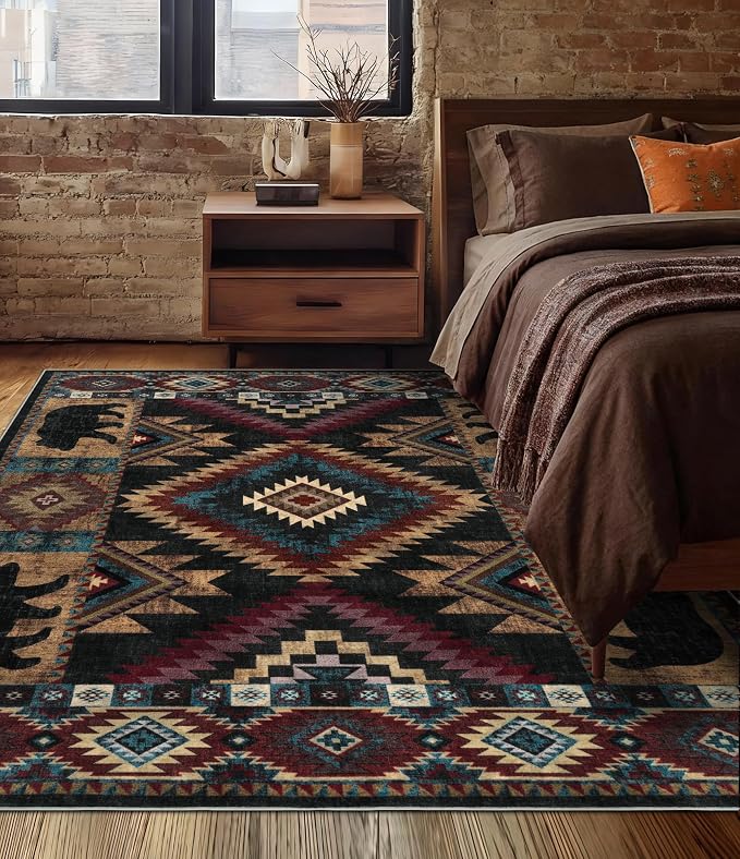 YIHOUSE Rustic Cabin Area Rug 4x6, Machine Washable Lodge Bear Rug, Non-Slip by YIHOUSE