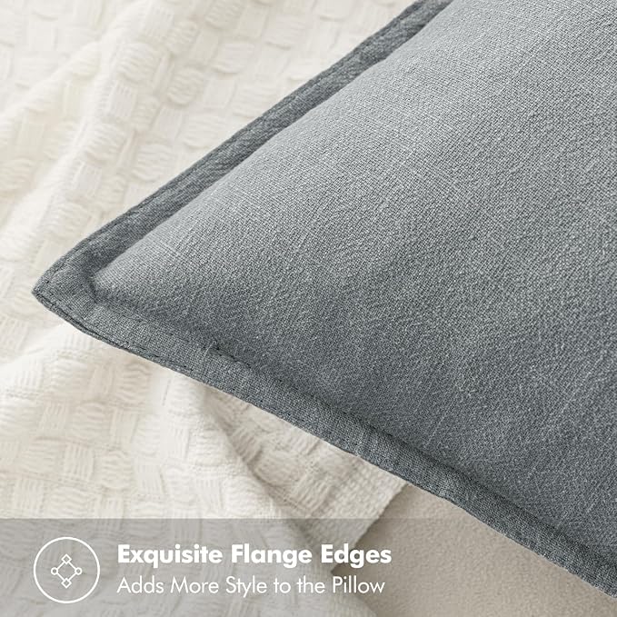 MIULEE Decorative Linen Lumbar Pillow Covers 12x20 Inch Gray ​Boho Farmhouse​ - Image 2
