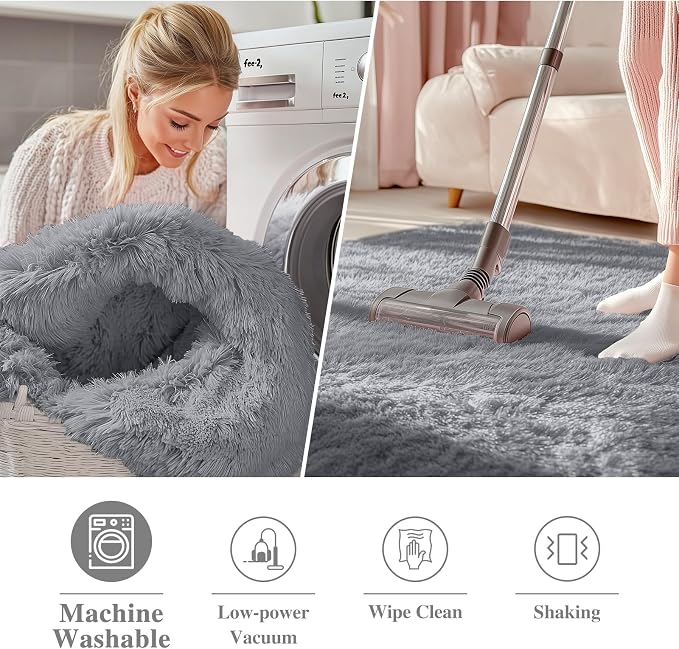 OLANLY Light Grey Round Rugs for Bedroom - Image 2