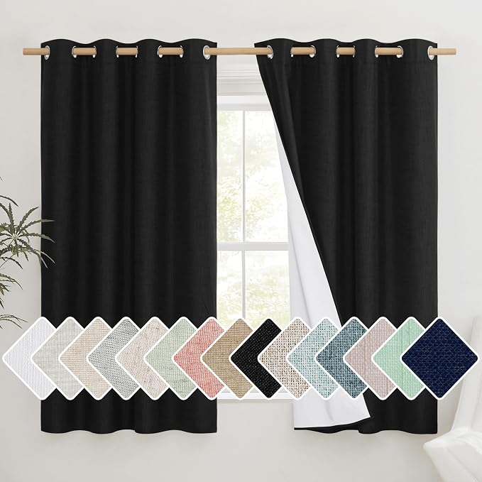 NICETOWN Black Truly Blackout Linen Blend Flax Drapes by NICETOWN