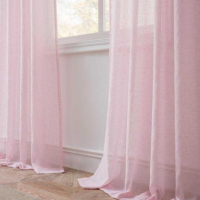 FMFUNCTEX Linen Sheer Curtains for Bedroom, Blush Pink Farmhouse French Flax - Image 4