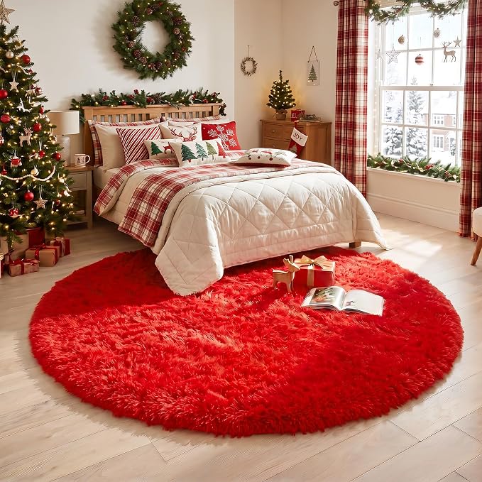 Amdrebio Red Shag Big Round Area Rug 6Ft - Image 7