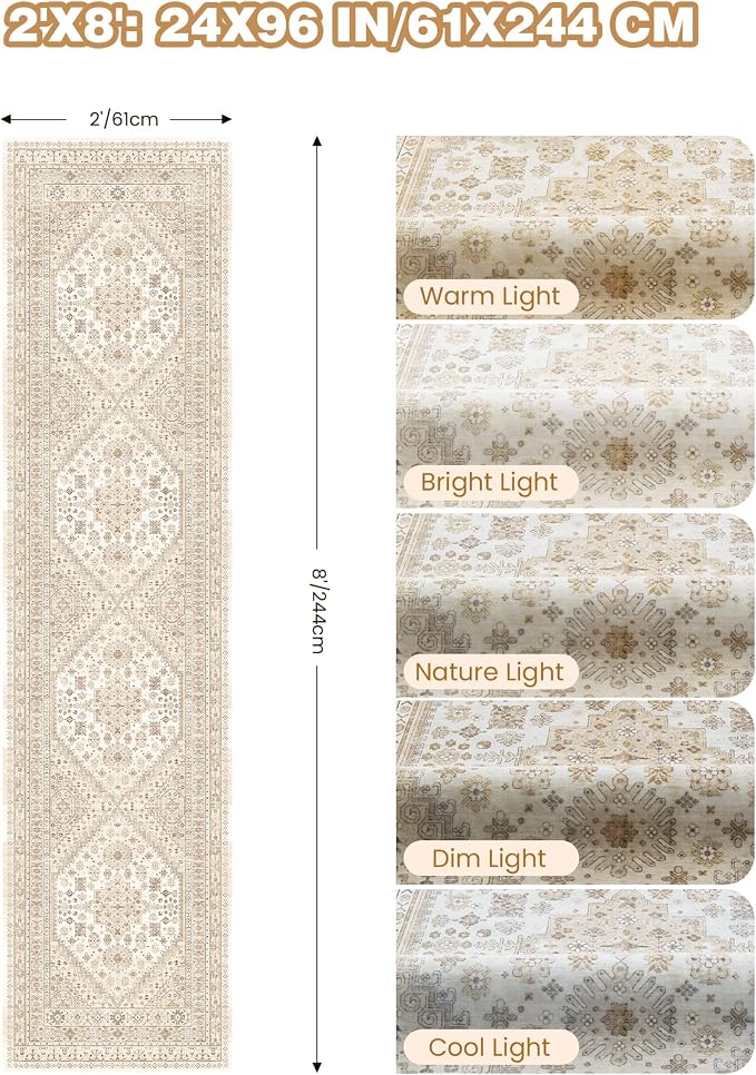 Runner Rug 2x8 Runners for Hallways Non Slip Washable, Vintage Hallway Runner - Image 2