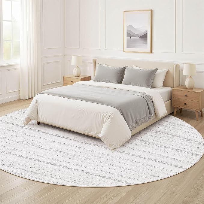 Nakagishi Round Rug Boho Area Rugs: 6x6 Washable Large Circle Neutral Soft - Image 7
