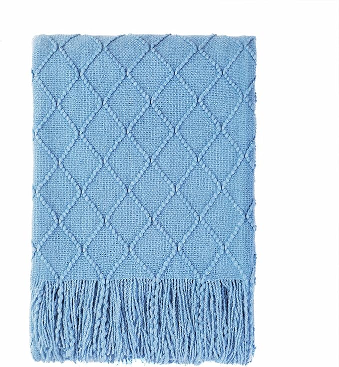 BOURINA Blue Throw Blanket 50x60 Inches Throw Textured Solid Soft Sofa Couch by BOURINA