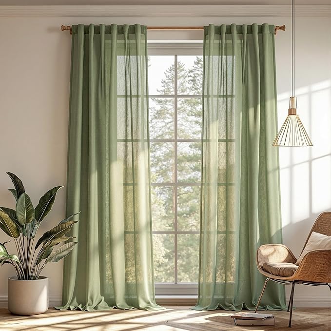 MYSKY HOME 108 Inches Long Sage Green Sheer Curtains by MYSKYHOME