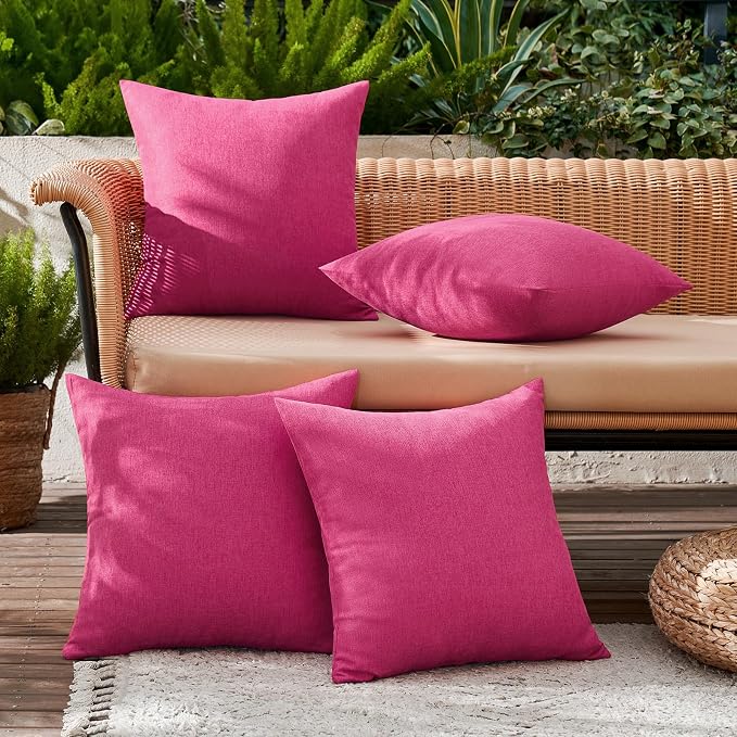 MIULEE Pack of 4 Decorative Outdoor Throw Pillow Covers Linen Waterproof Pillow - Image 3