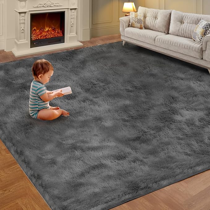Cozy Shag Area Rug for Living Room, Anti-Skid Rectangular Indoor Floor Carpet by KNZE