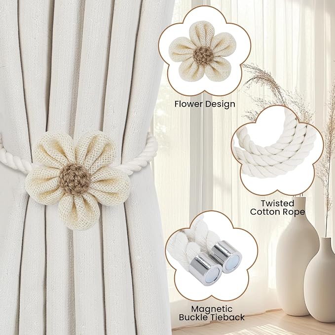 KLOGTSIND Magnetic Curtain Tiebacks, 6 Pack Flower Curtain Holdbacks - Image 5