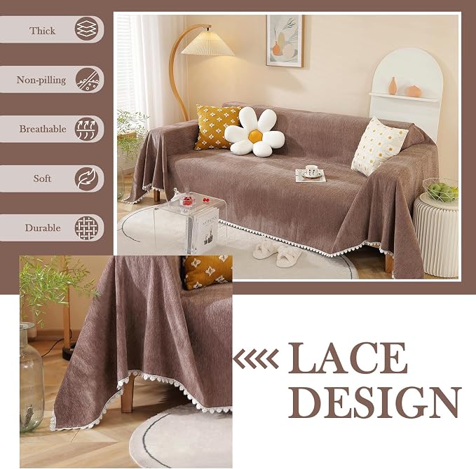 HANDONTIME Brown Sofa Covers Slipcover Simple Couch Cover - Image 2