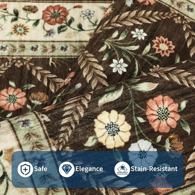 GarveeHome Grey Floral Rug 4x6 Rug Machine Washable Area Rug - Image 4