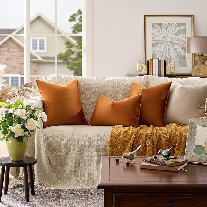 GIGIZAZA Dark Burnt Orange Pillow Covers 16x16 Throw Pillows Velvet Decorative - Image 2