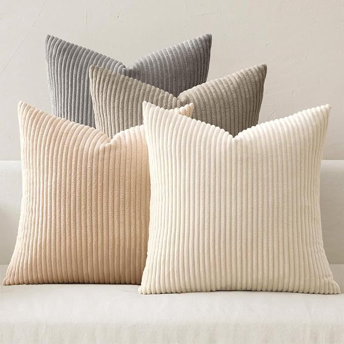 MIULEE Boho Farmhouse Neutral Cream Throw Pillow Covers 18x18 Inch Set of 4 by MIULEE
