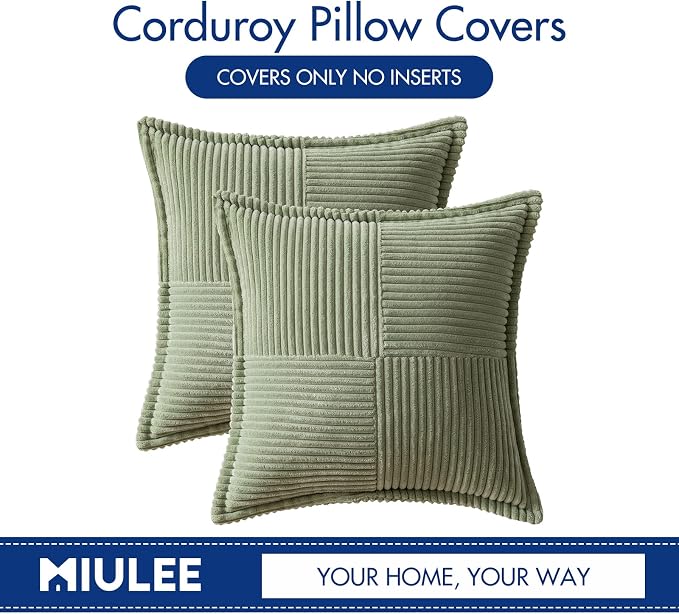 MIULEE Sage Green Corduroy Decorative Euro Sham Pillow Covers 24x24 Inch - Image 6