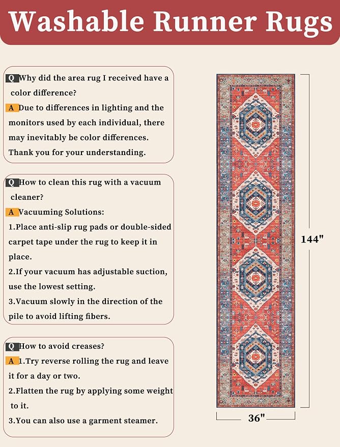 SERISSA Runner Rug for Hallways, 3x12 Washable Non Slip Kitchen Runner Rug - Image 6