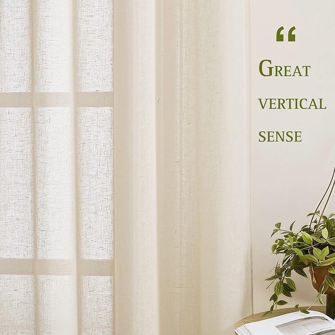 NICETOWN Sliding Door Curtains 100 Inch Extra Wide, Grommet Semi Sheer Linen - Image 4