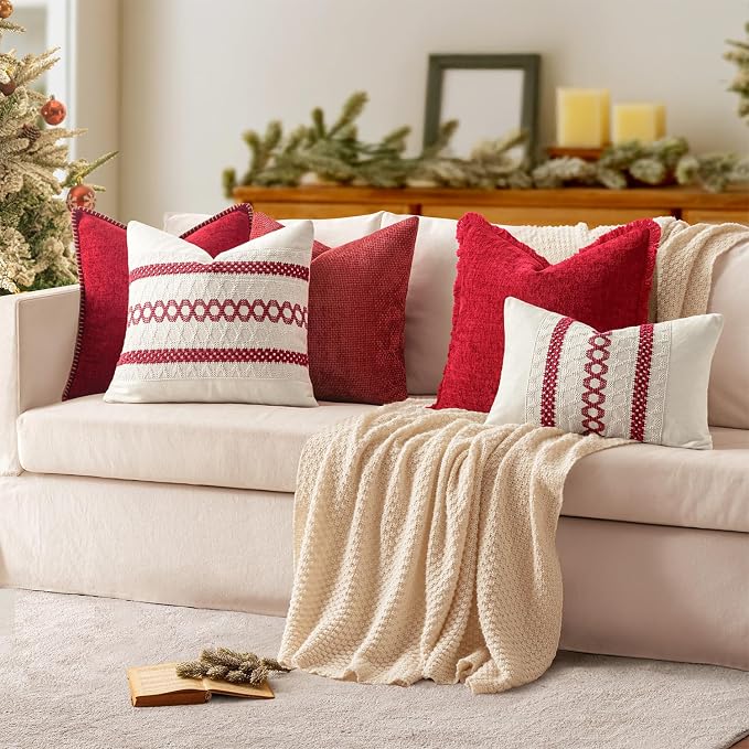 MIULEE Pack of 2 Christmas Pillow Covers 18x18 Inch Red Farmhouse Decorative - Image 5