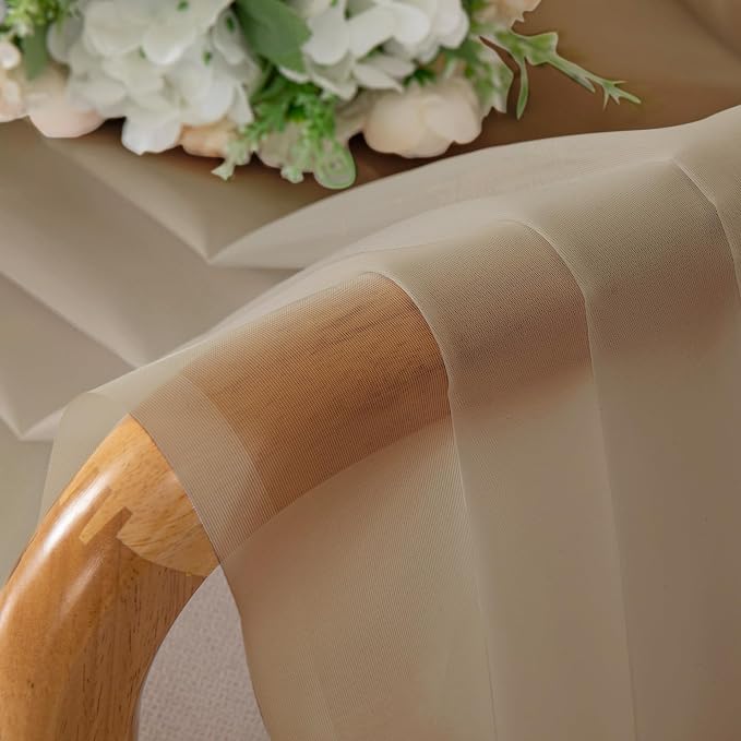 OWENIE Taupe Sheer Curtains 54 Inch Length 2 Panels Set, Rod Pocket Fimly Voile - Image 5